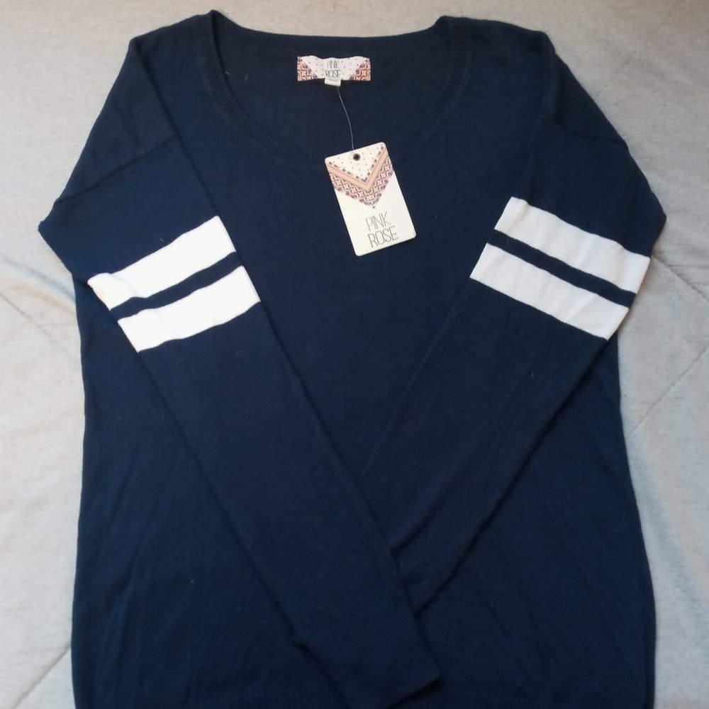 Pink rose navy blue varsity sweater